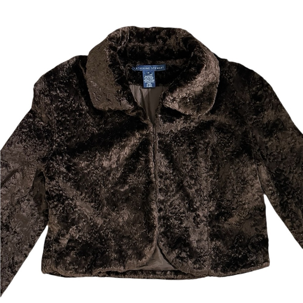 Catherine Stewart Faux Dark Brown cropped Y2K Plush Teddy cozycore